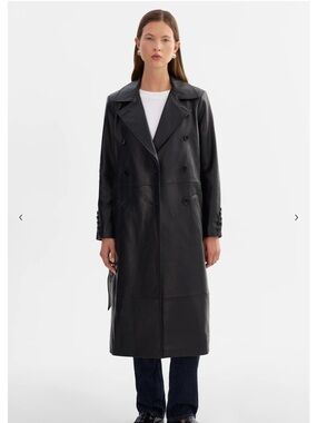 Lamarque Black Erma Leather Trench Coat Sz L